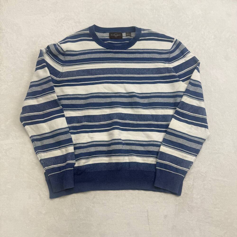 Black Brown 1826 Men's Sweater Blue White Striped Size L Crewneck Pullover
